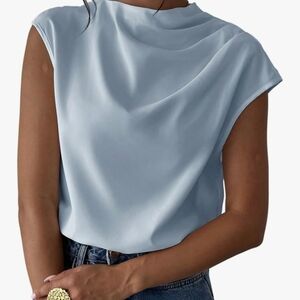 Women's Light Blue Cap Sleeve Blouse